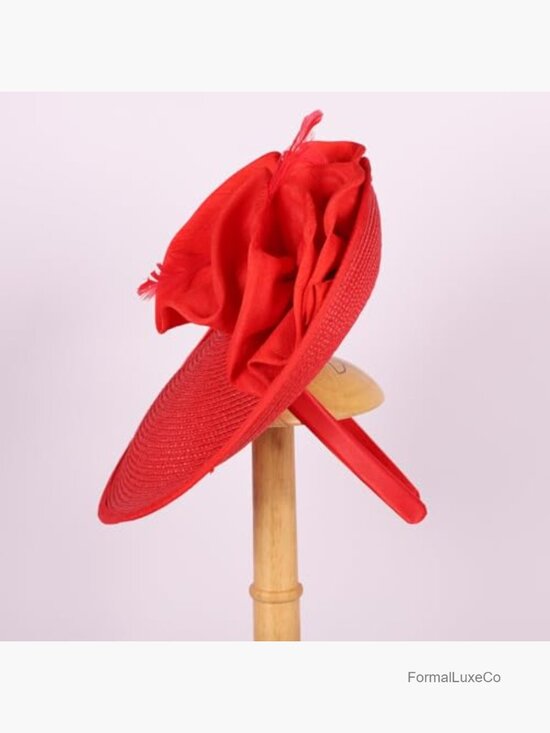 Elegant Straw Derby Hat with Feather for Formal Cocktail & Tea Party